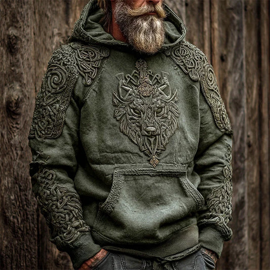Viking Fenrir Wolf Head Totem Men's Hooded Sweatshirt