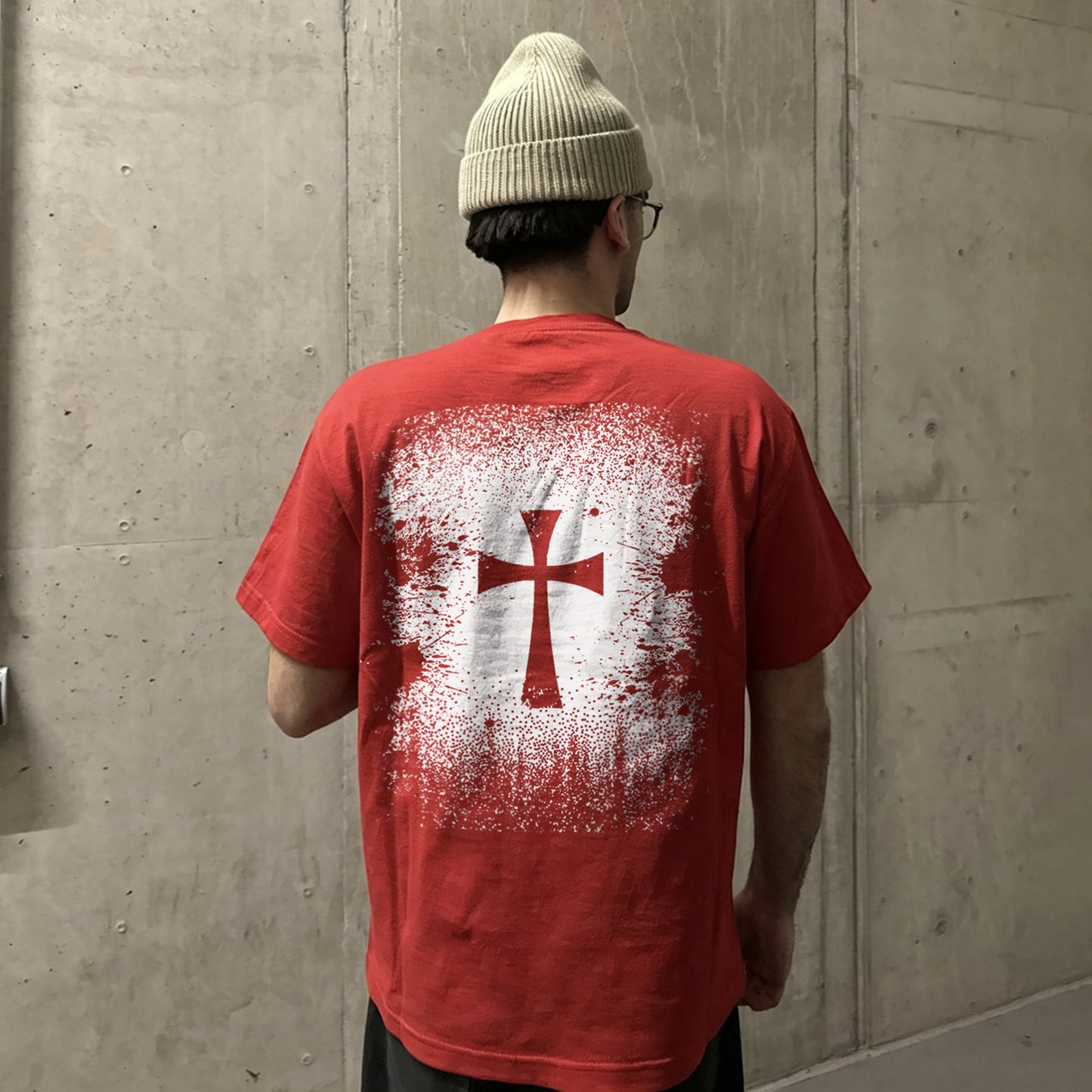 Red Templar Cross Vintage Printed Men's T-shirt