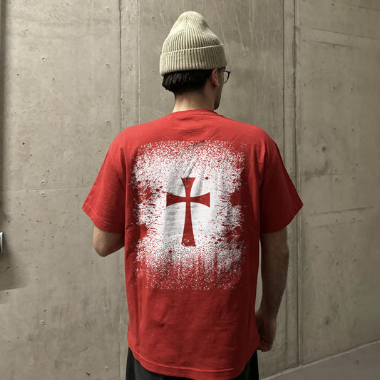 Red Templar Cross Vintage Printed Men's T-shirt