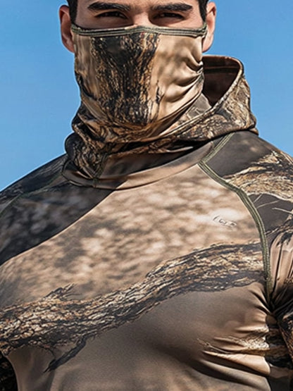 Men's Outdoor Sun Protection Breathable Cool Mask Hooded Sun Protection Long-Sleeved Top