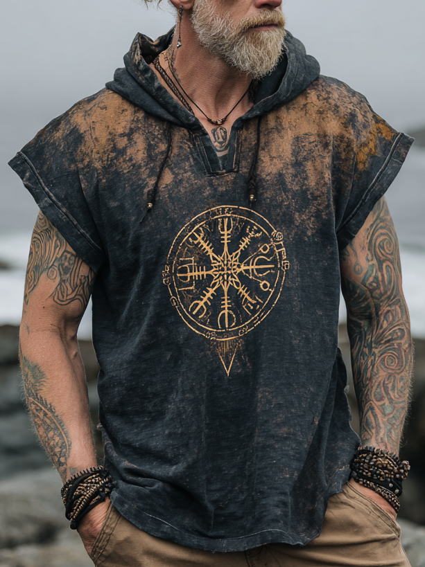 Men's Viking Inspired Gradient Celtic Knot Pattern Short Sleeve Hoodie