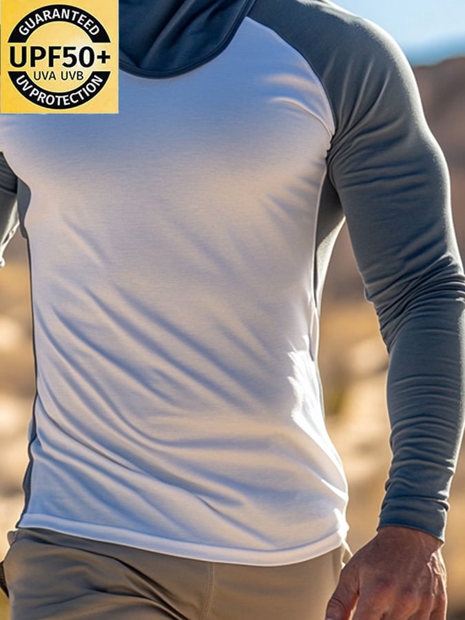 Men's Outdoor Sun Protection Breathable Cool Mask Hooded Sun Protection Long-Sleeved Top
