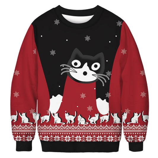 Unisex 3D Cat Print Christmas Sweatshirt
