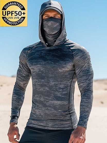 Men's Outdoor Sun Protection Breathable Cool Mask Hooded Sun Protection Long-Sleeved Top