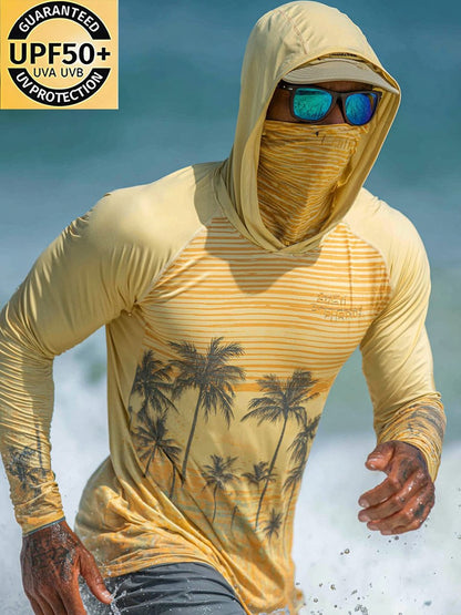Men's Outdoor Sunscreen Breathable Cool Hooded Printed Surf Long-Sleeve Top