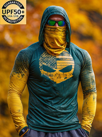 Men's Retro Outdoor Sun Protection Breathable Cooling Mask Hooded Sun Protection Long Sleeve Top