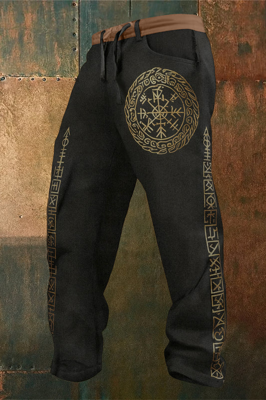 Nordic Forest Tribe Totem Retro Print Trousers