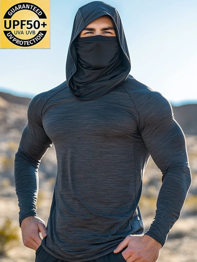 Men's Outdoor Sun Protection Breathable Cool Mask Hooded Sun Protection Long-Sleeved Top