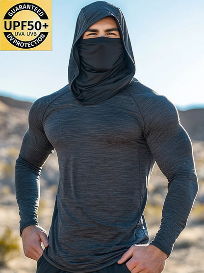 Men's Outdoor Sun Protection Breathable Cool Mask Hooded Sun Protection Long-Sleeved Top