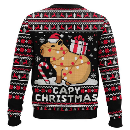 Unisex Capybara Print Crew Neck Ugly Christmas Sweatshirt