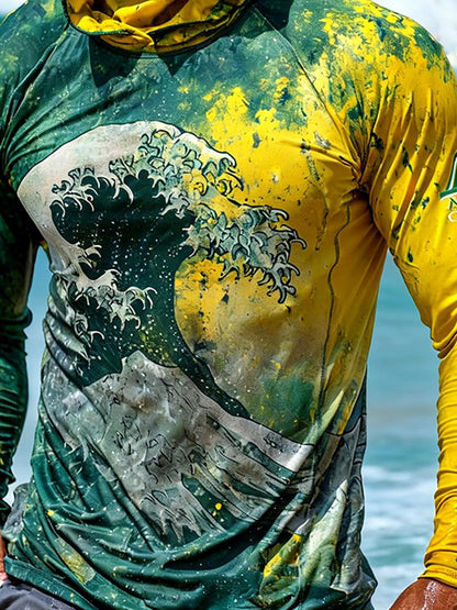 Men's Outdoor Sunscreen Breathable Cool Hooded Printed Surf Long-Sleeve Top
