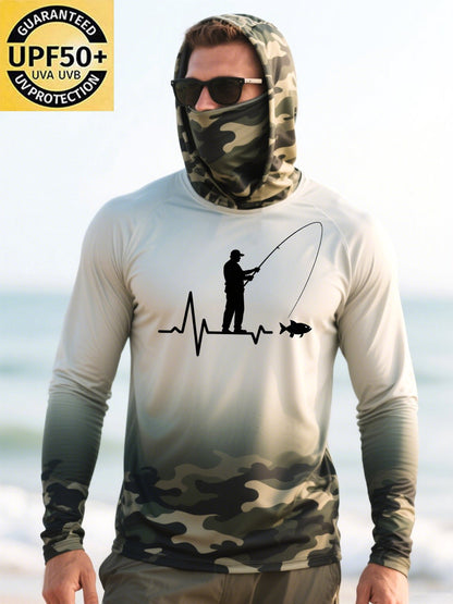 Men's Outdoor Fishing Sun Protection Breathable Cooling Mask Hooded Sun Protection Long Sleeve Top