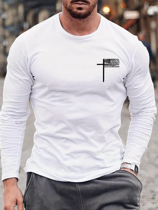 Cross Flag Christian Cotton Long Sleeve T-Shirt