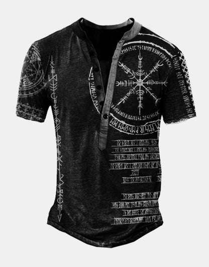 Men's Viking Print Short Sleeve Henley