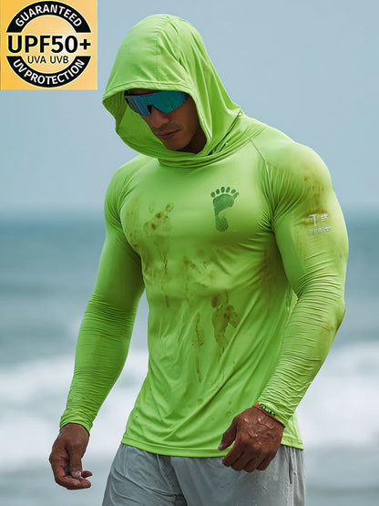 Men's Outdoor Sunscreen Breathable Cool Hooded Printed Surf Long-Sleeve Top