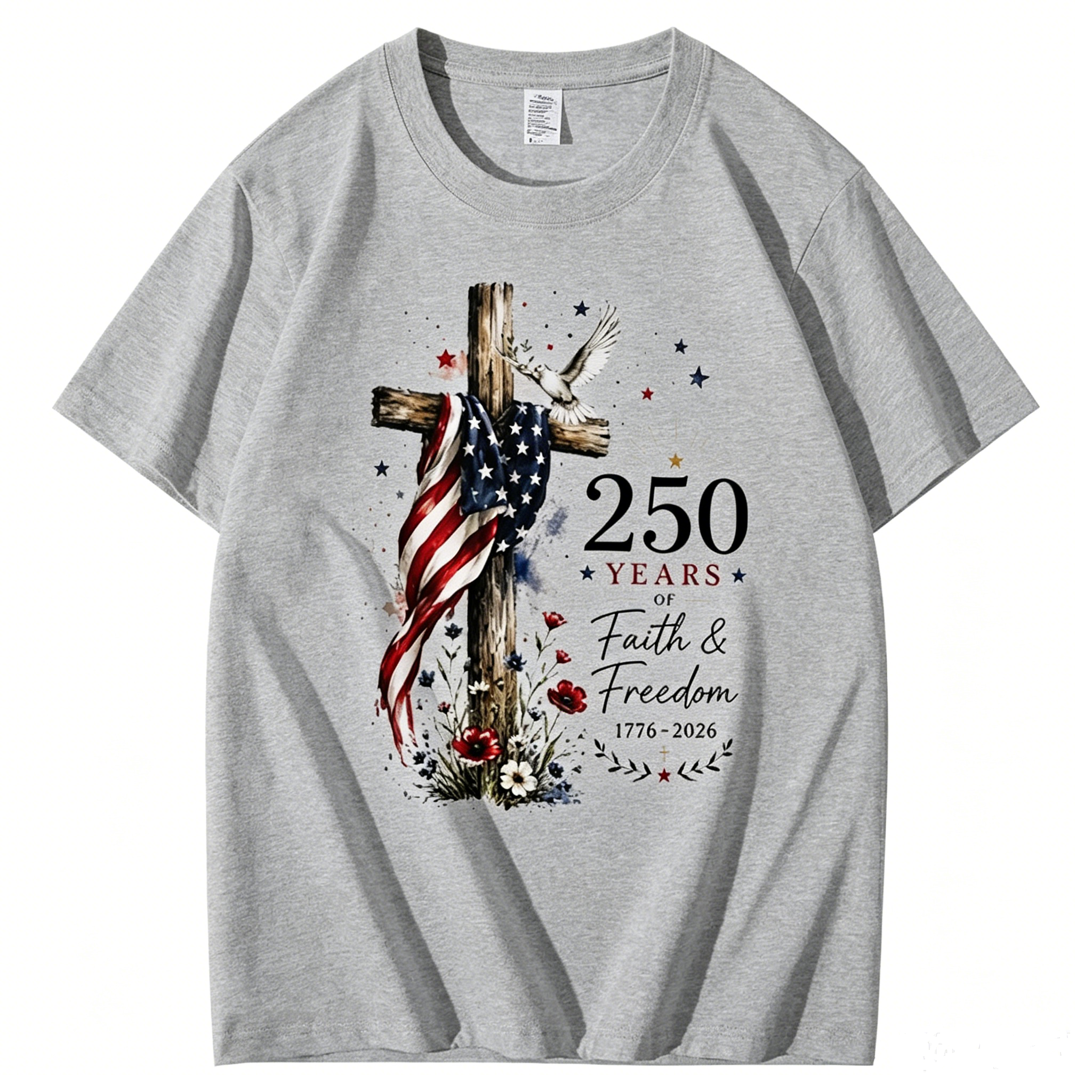 250 Years Faith and Freedom 1776-2026 US Flag Christian CROS T shirt