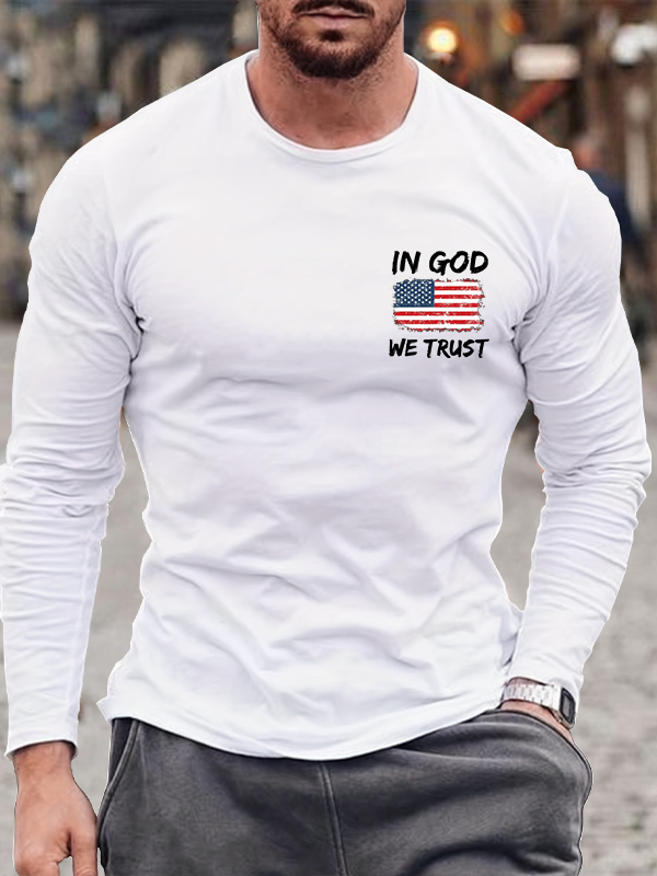 In God we trust American flag Christian Cotton Long Sleeve T-Shirt