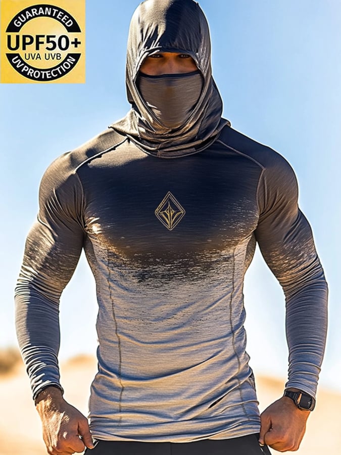Men's Outdoor Sun Protection Breathable Cool Mask Hooded Sun Protection Long-Sleeved Top