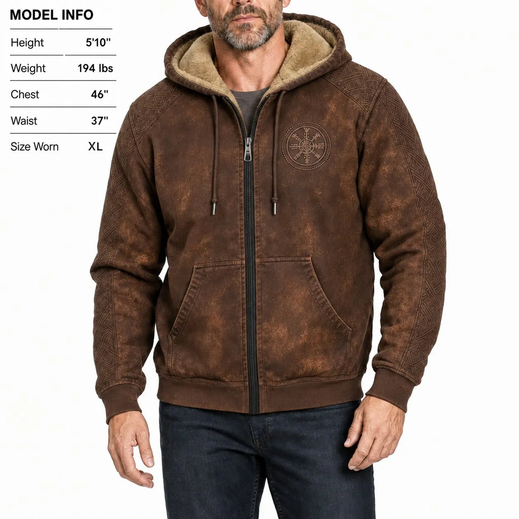 Nordic Viking Style Retro Rune Casual Long-Sleeve Warm Fleece Hoodie