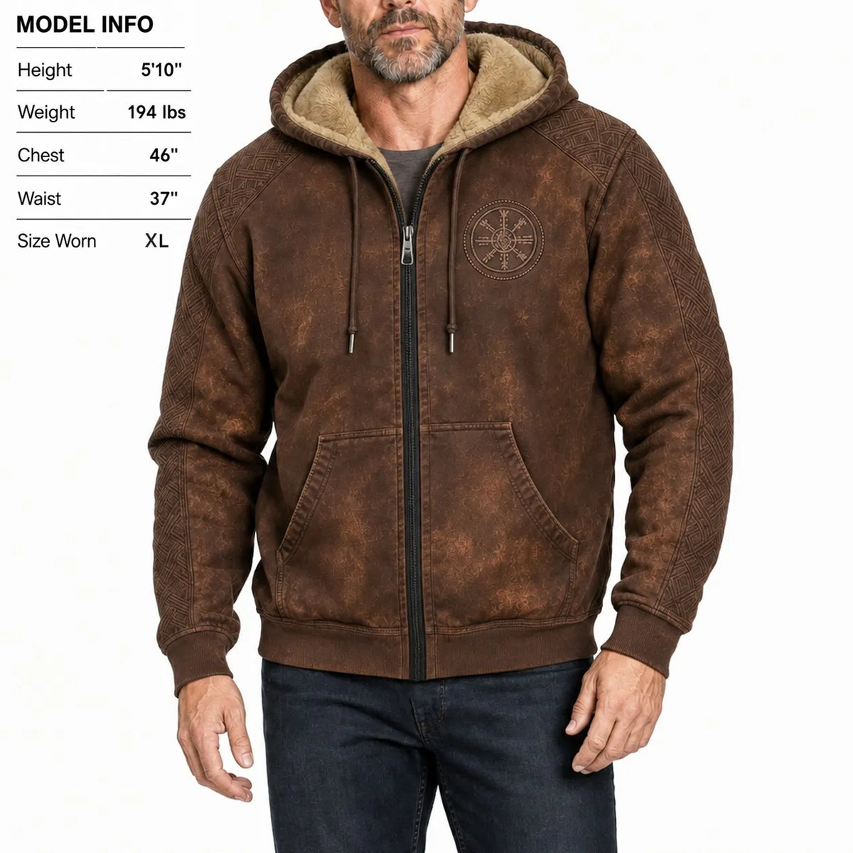 Nordic Viking Style Retro Rune Casual Long-Sleeve Warm Fleece Hoodie