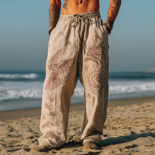 Men's Viking Nordic Mystical Runes Raven Celtic Totem Summer Casual Pants