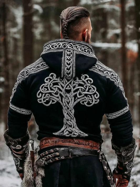 Men's Vintage Viking Tree Of Life Celtic Knot Art Print Hoodie