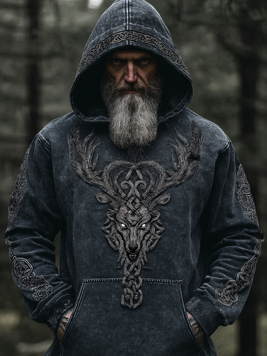Viking Style Inspired Deer Rune 3D Printed Unisex Casual Hoodie