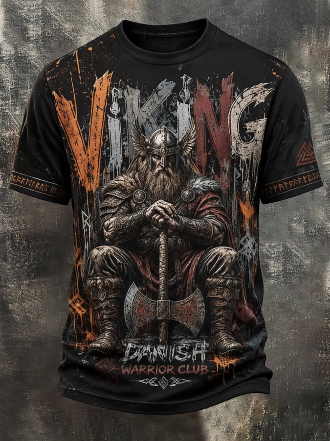 Men's Vintage Viking-Print T-Shirt