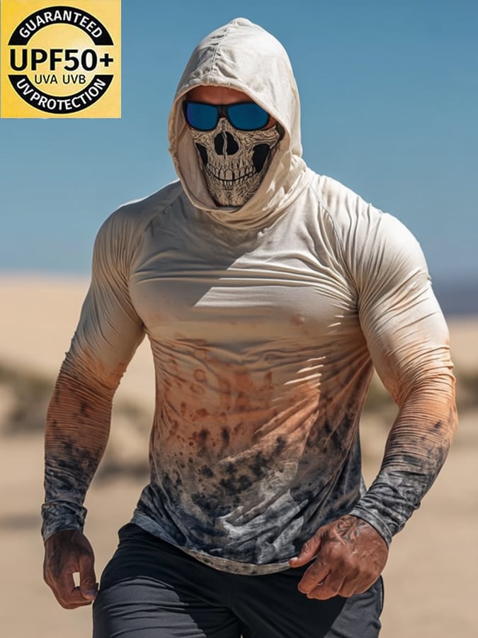 Men's Outdoor Sun Protection Breathable Cool Mask Hooded Sun Protection Long-Sleeved Top