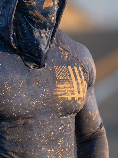 Men's Retro Flag Logo Outdoor Sun Protection Breathable Cooling Mask Hooded Sun Protection Long Sleeve Top