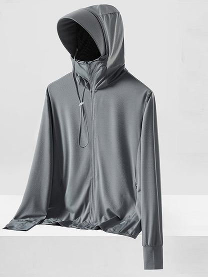 Men's Outdoor Sun Protection Breathable Cool Mask Hooded Sun Protection Long Sleeve Zipper Jacket