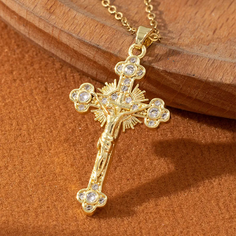 Jesus Crucifixion Colored Zircon Necklace