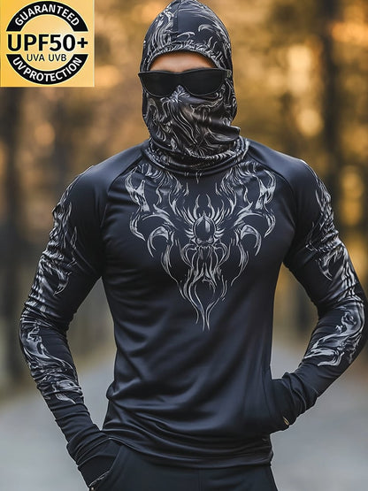 Men's Outdoor Sun Protection Breathable Cooling Mask Hooded Sun Protection Long-Sleeved Top