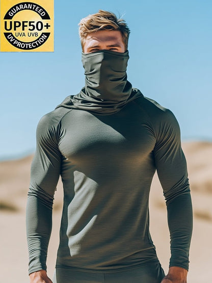 Men's Outdoor Sun Protection Breathable Cool Mask Hooded Sun Protection Long-Sleeved Top