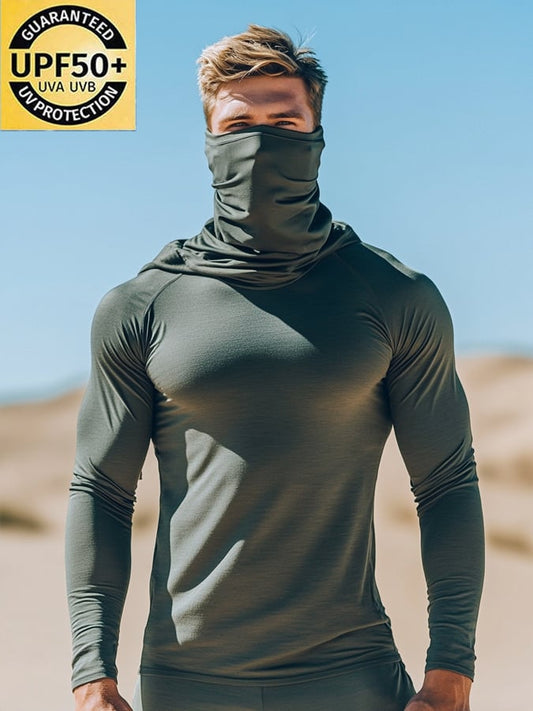 Men's Outdoor Sun Protection Breathable Cool Mask Hooded Sun Protection Long-Sleeved Top