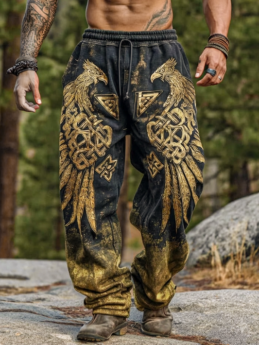 Men's Viking Raven Runes Gradient Celtic Totem Nordic Retro Pants