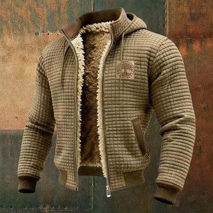 Men's Viking Thermal Grid Jacket Fleece Shearling & Structured Waffle Zip-Up Hoodie