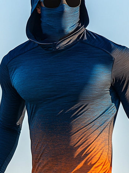 Men's Outdoor Sun Protection Breathable Cool Mask Hooded Sun Protection Long-Sleeved Top