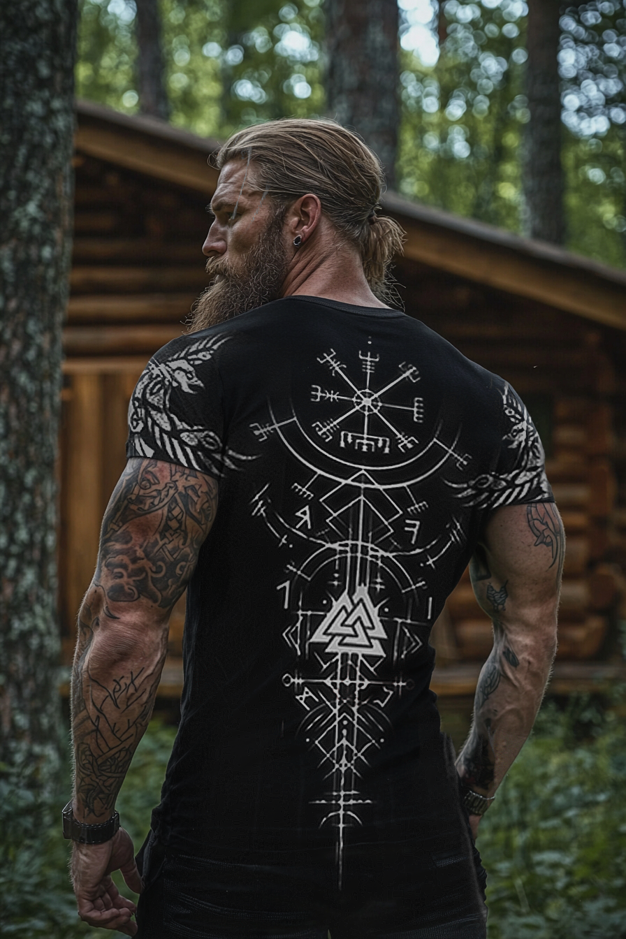 Viking Digital Printed Raven Totem Odin Magic Printed T-shirt