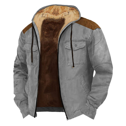 Men's Fleece Warm Coat Retro Solid Color Lapel Coat Casual Jacket