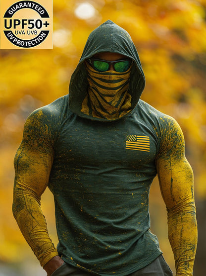 Men's Retro Outdoor Sun Protection Breathable Cooling Mask Hooded Sun Protection Long Sleeve Top