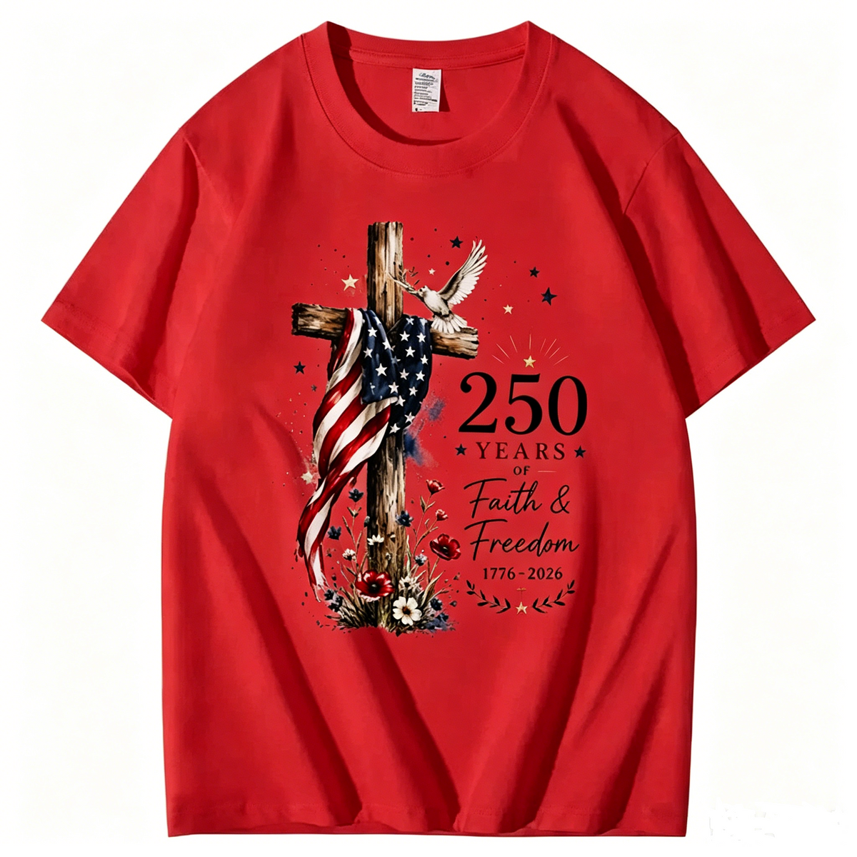 250 Years Faith and Freedom 1776-2026 US Flag Christian CROS T shirt