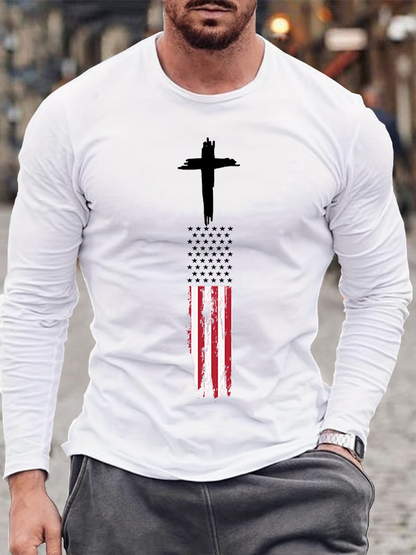 Cross Flag Jesus God Christian Cotton Long Sleeve T-Shirt