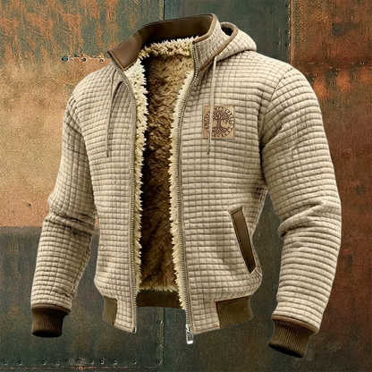 Men's Viking Thermal Grid Jacket Fleece Shearling & Structured Waffle Zip-Up Hoodie