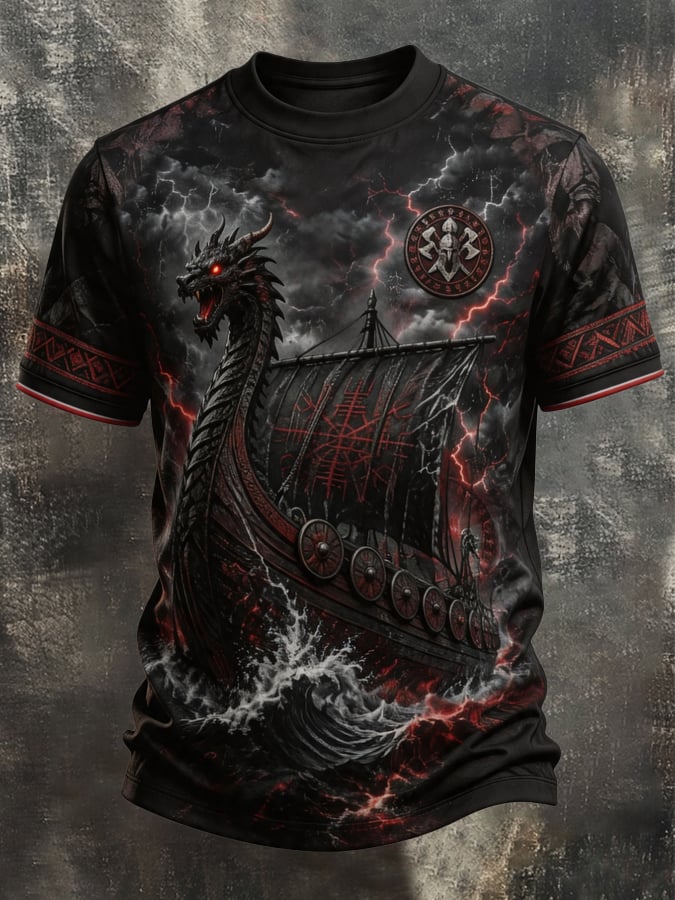 Men's Vintage Viking-Print T-Shirt
