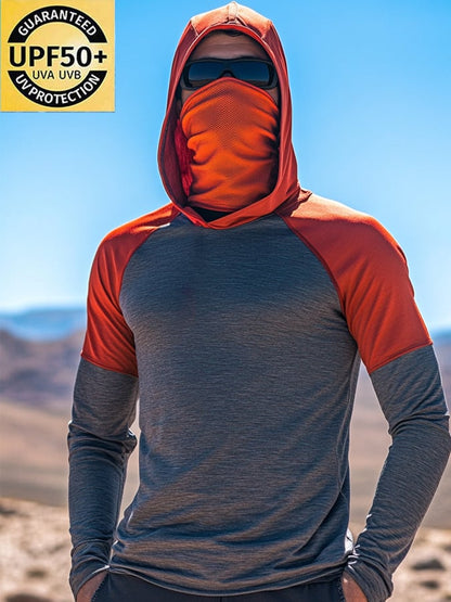 Men's Outdoor Sun Protection Breathable Cool Mask Hooded Sun Protection Long-Sleeved Top