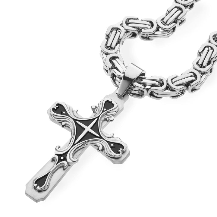 Silver Stainless Steel Tribal Cross Necklace