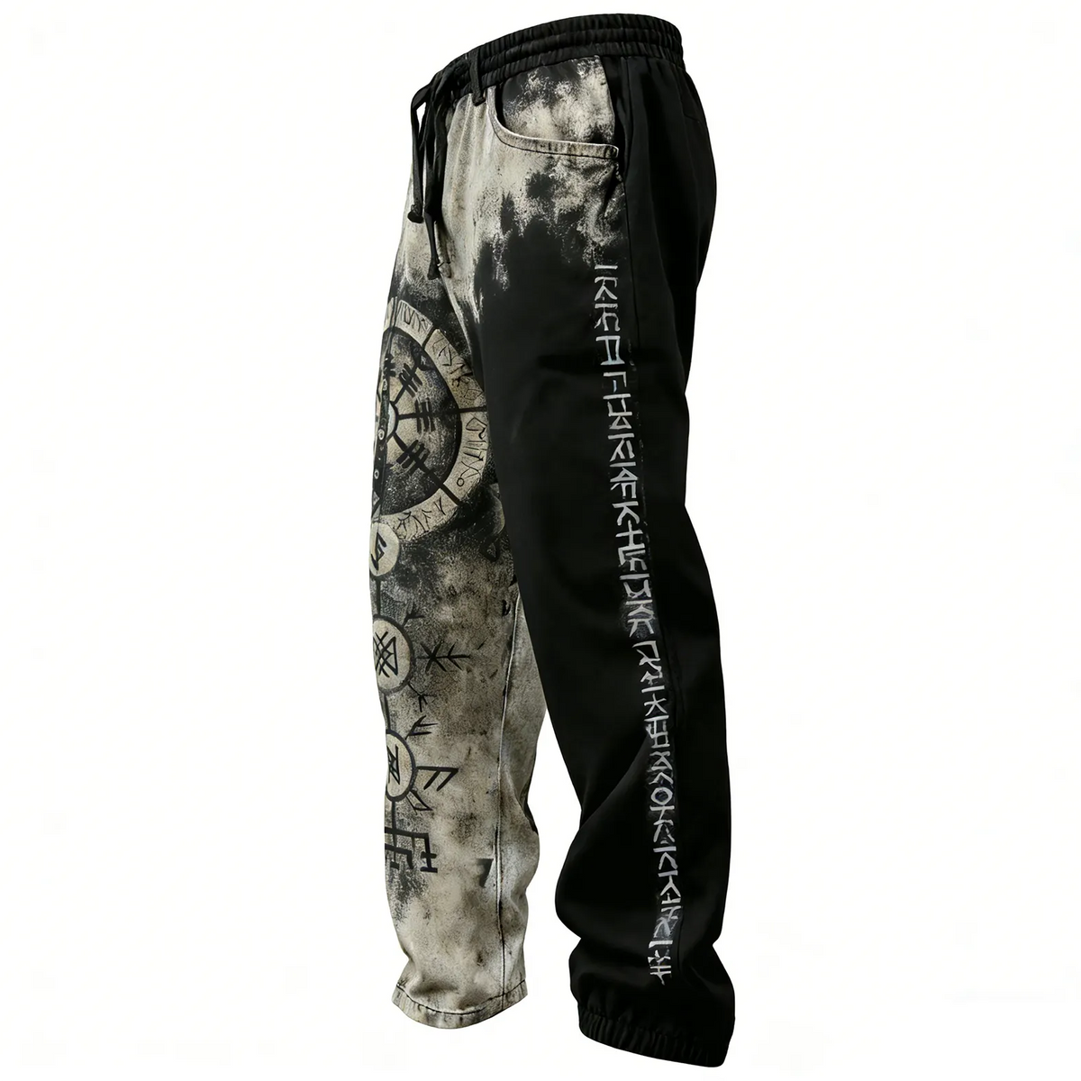Viking Retro Rune Vintage Washed Printed Street Trousers