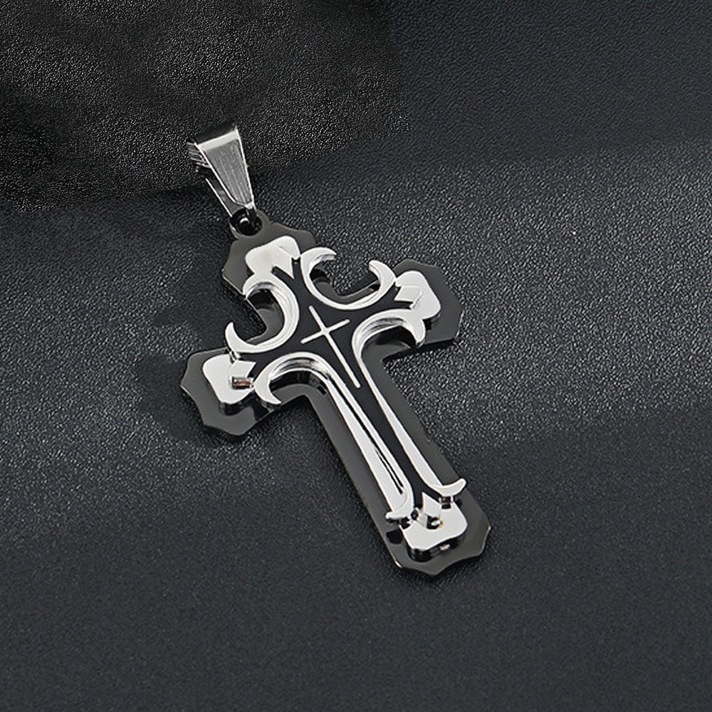 Black & Silver Tribal Cross Necklace