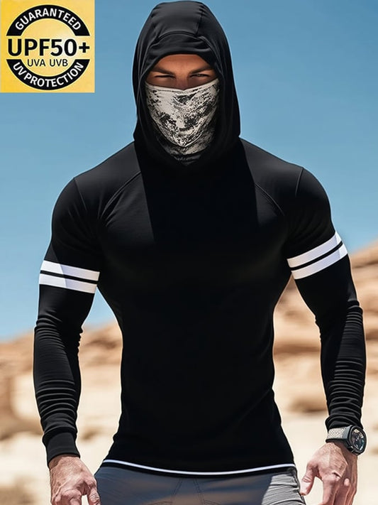 Men's Outdoor Sun Protection Breathable Cool Mask Hooded Sun Protection Long-Sleeved Top